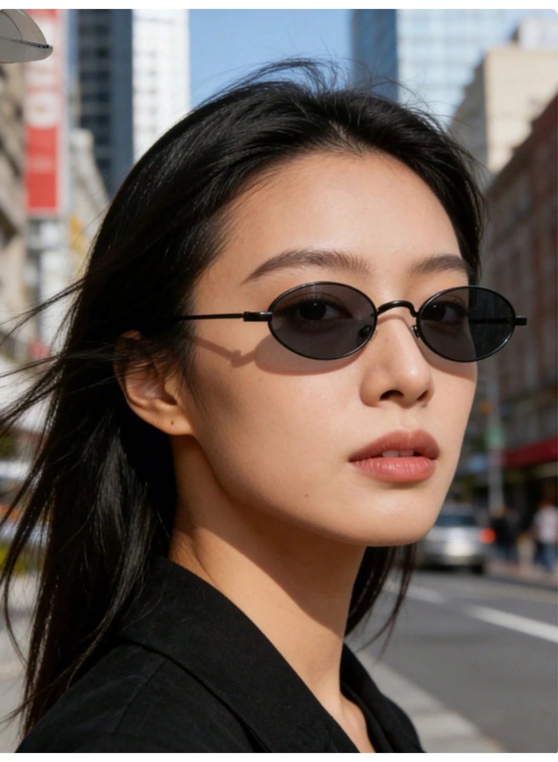 Shein Classic Oval Metal Frame Fashion Glasses, Suitable For Casual Black - Image 2